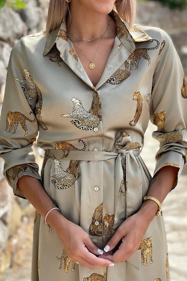 Luz Maria® | Trending now: tiger print satin shirt maxi dress
