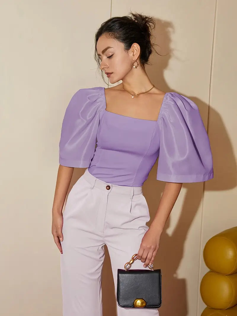 Ersilia® | Elegant Satin Blouse With Puff Sleeves