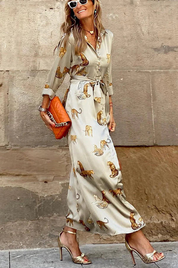 Luz Maria® | Trending now: tiger print satin shirt maxi dress
