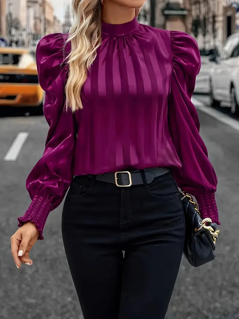Browsmith® | Blouse With Stand-Up Collar And Puff Sleeves