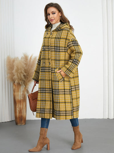 Abigail® | Checked double breasted long sleeve coat