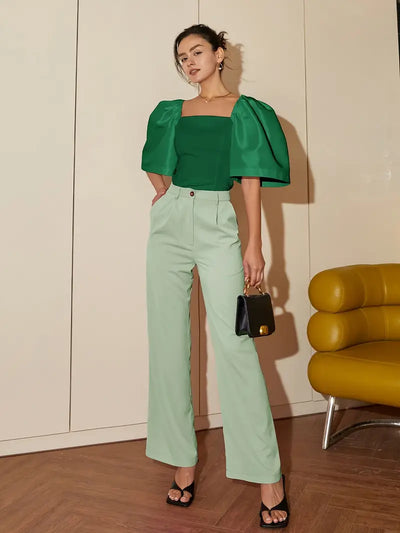 Ersilia® | Elegant Satin Blouse With Puff Sleeves