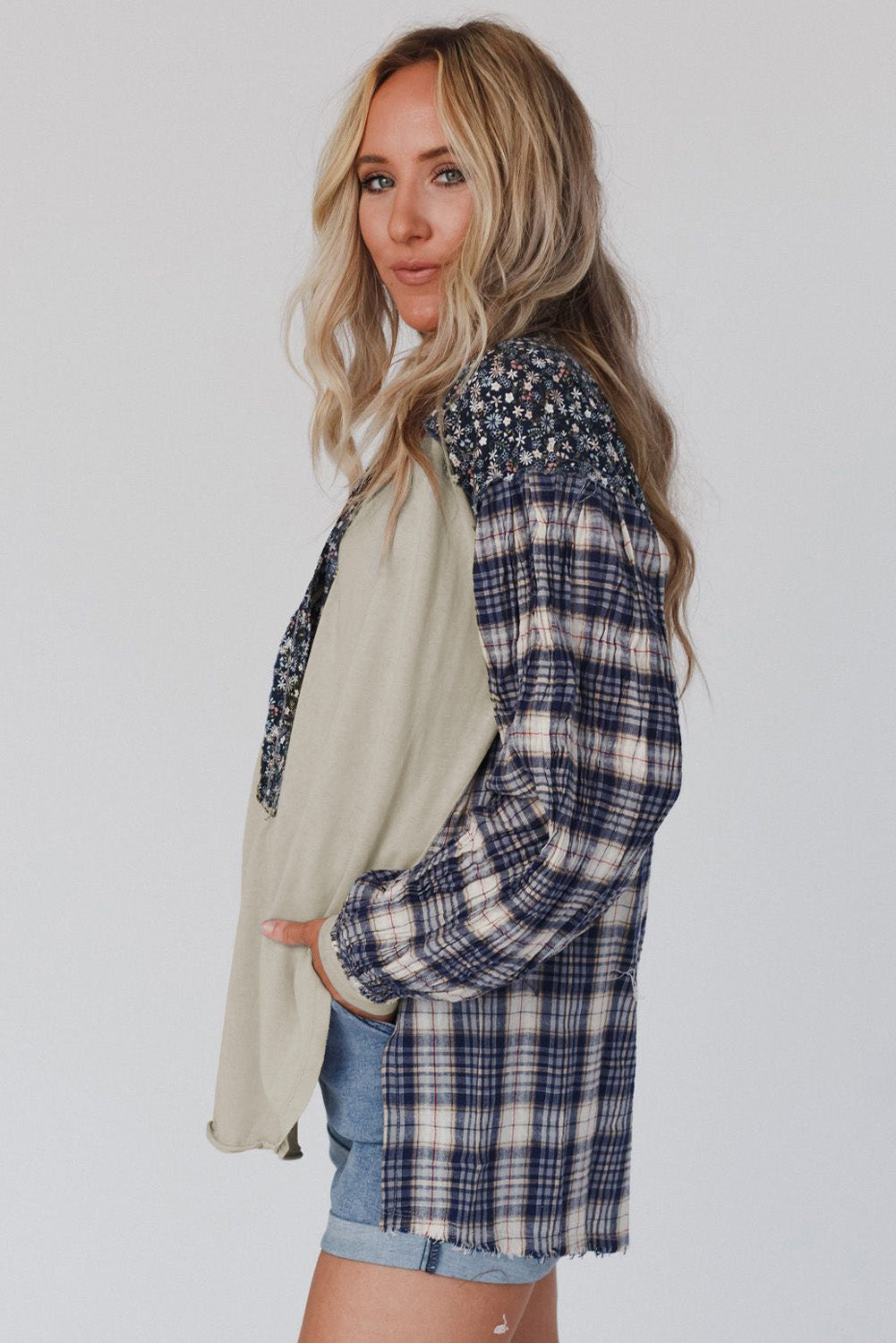 Fiona® | Red top with mixed check and floral print