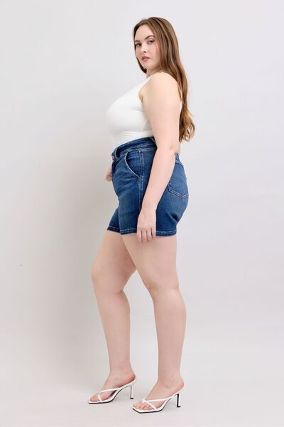 Madeleine® | Full size plus size double button waist denim shorts