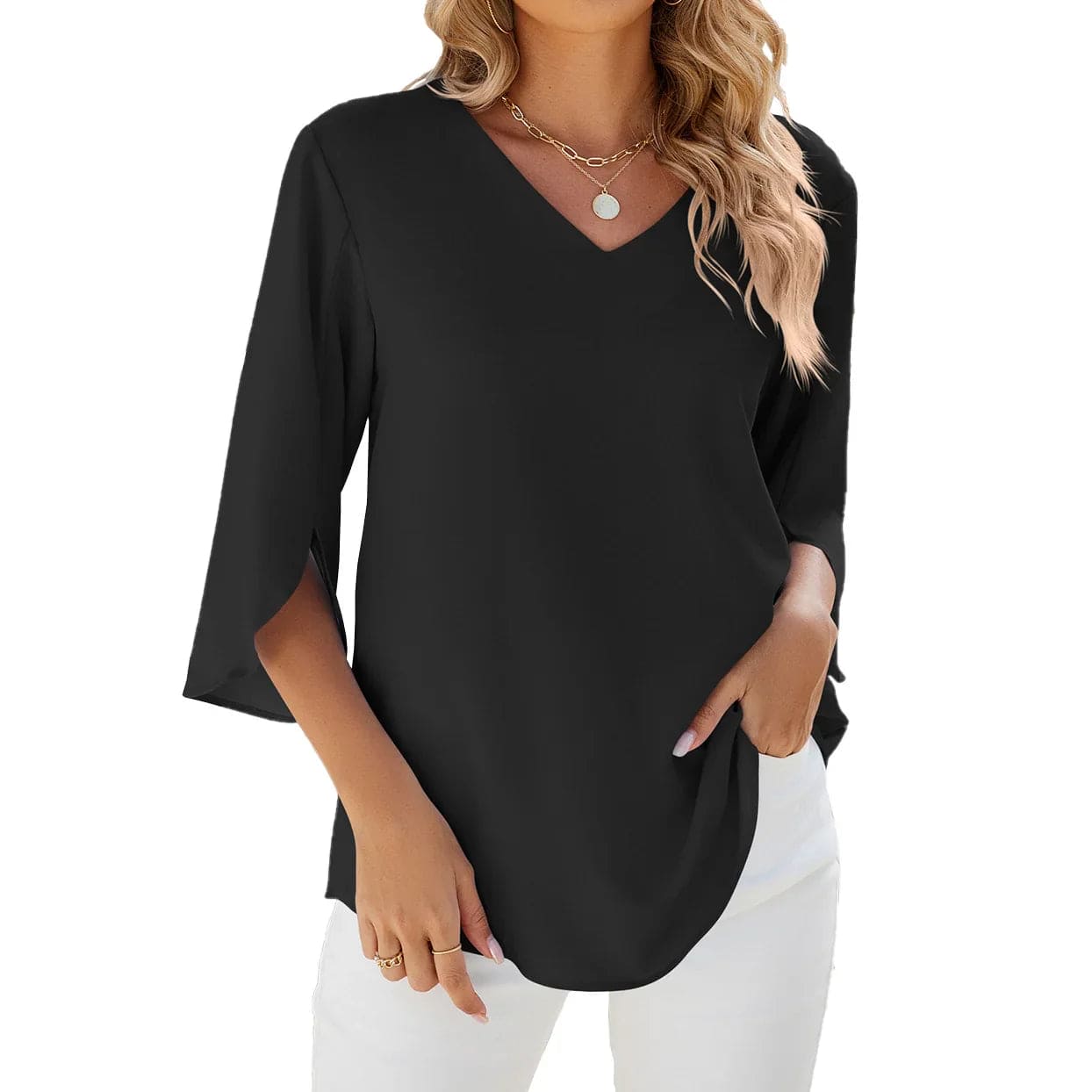 Amatista® | Women'S Blouse With Tulip Sleeves V-Neck