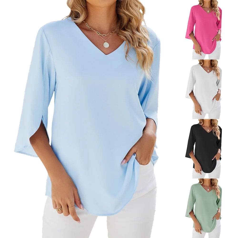 Amatista® | Women'S Blouse With Tulip Sleeves V-Neck