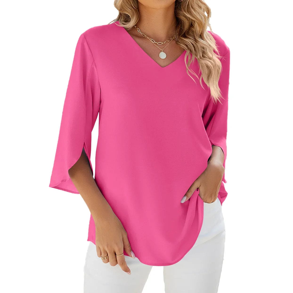 Amatista® | Women'S Blouse With Tulip Sleeves V-Neck