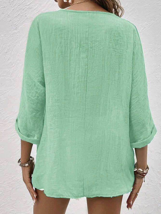 Luz® | Blue linen V-neck shirt
