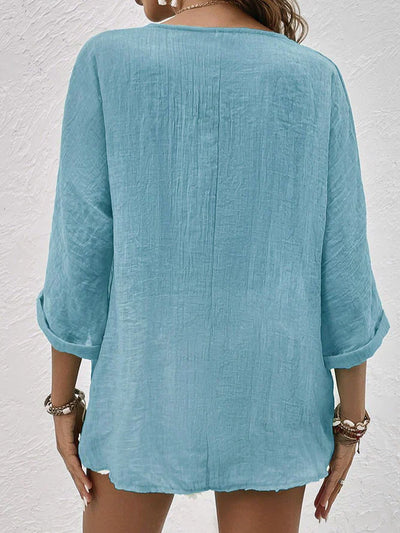 Luz® | Blue linen V-neck shirt