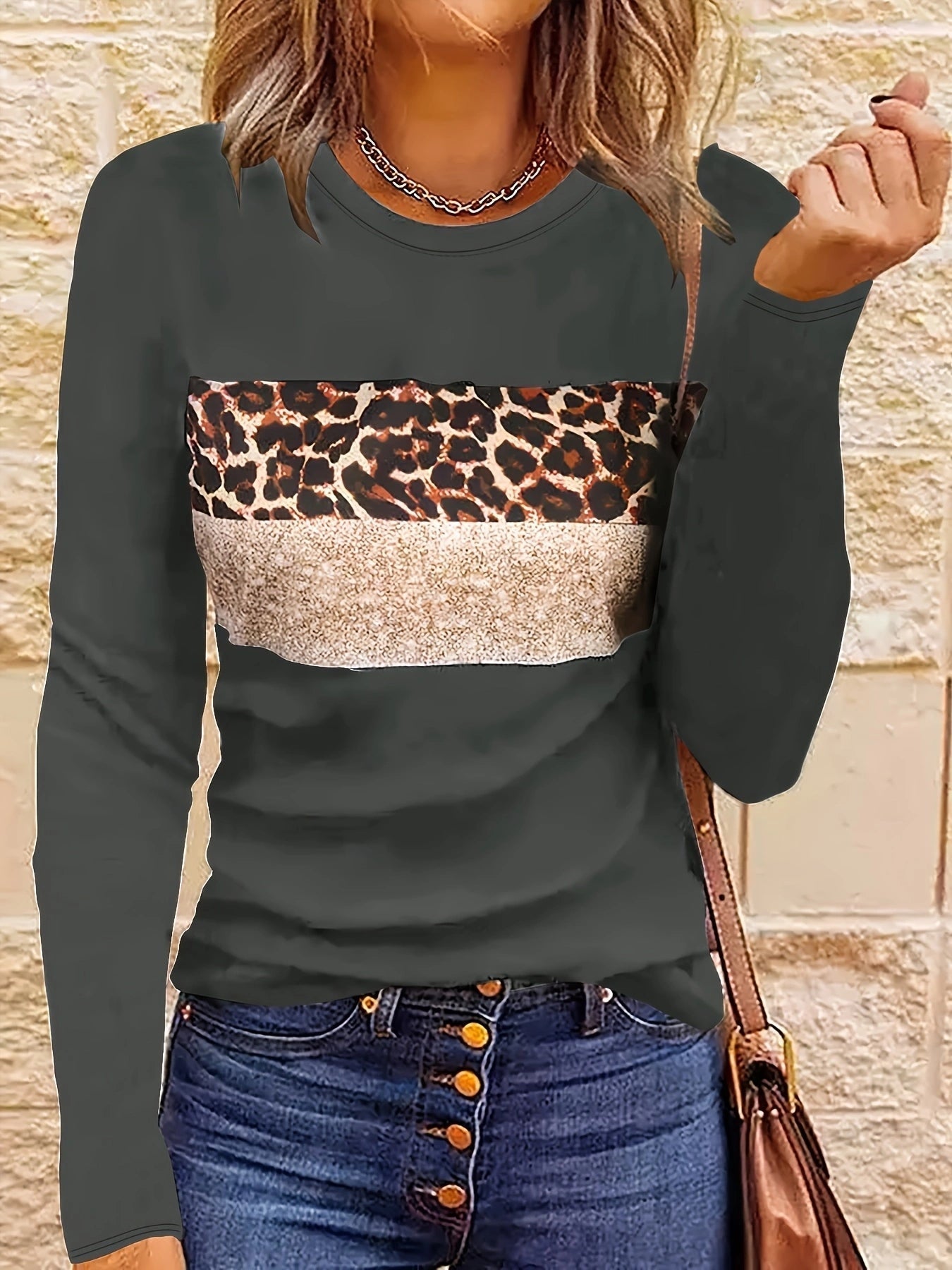 Agustina® | Women's leopard print long sleeve shirt