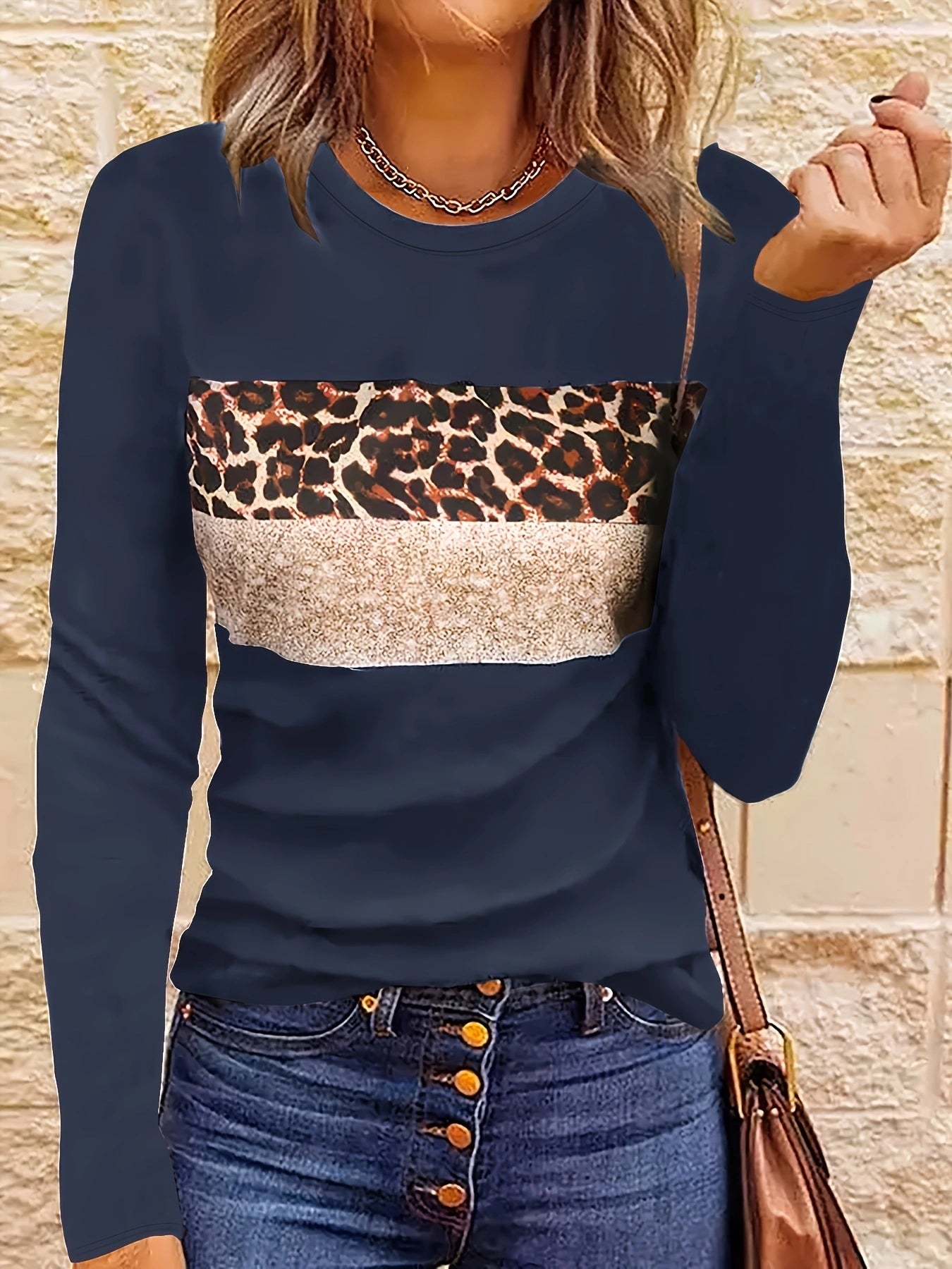Agustina® | Women's leopard print long sleeve shirt